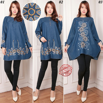 Qoo10 SB Collection Atasan  Blouse Long Tunik  Jeans Trily 