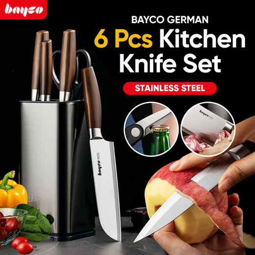 ★SG Warranty★BAYCO German 6 Pieces Knife Tool Sets Kitchen Stainless Steel Rotating Seat Chef Knives