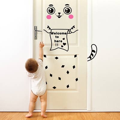 Shijuehezi Cat Door Decoration Stickers Pvc Material Diy Wall Decals For Living Room Kids Room Kin