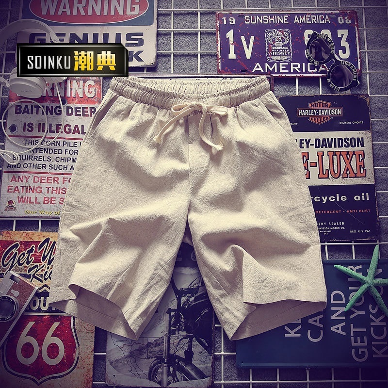 mens linen capri shorts