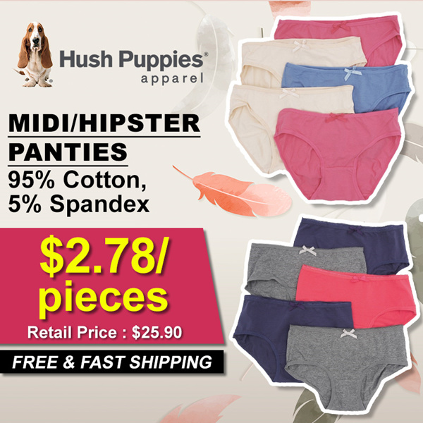 Hush Puppies 5pcs Ladies' Panties, 95% Cotton 5% Spandex, Mini