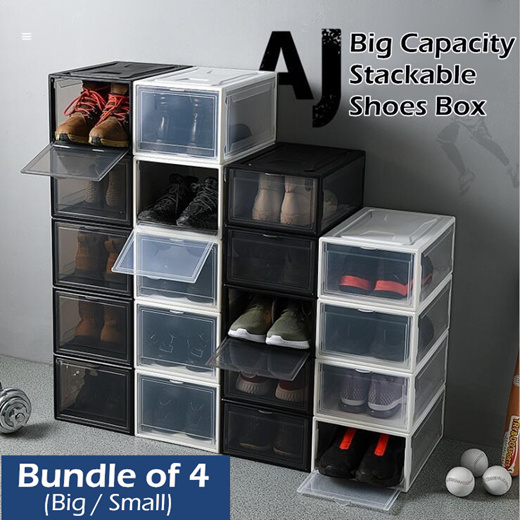 Qoo10 Aj Stackable Shoes Storage Shoe Box Rack Cabinet Bench 4 Boxes Big Furniture Deco