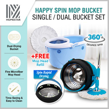 Happy Mop Spinning Lazy Hands-Free Microfiber Flat Mop (Basket / Pole / Bucket)