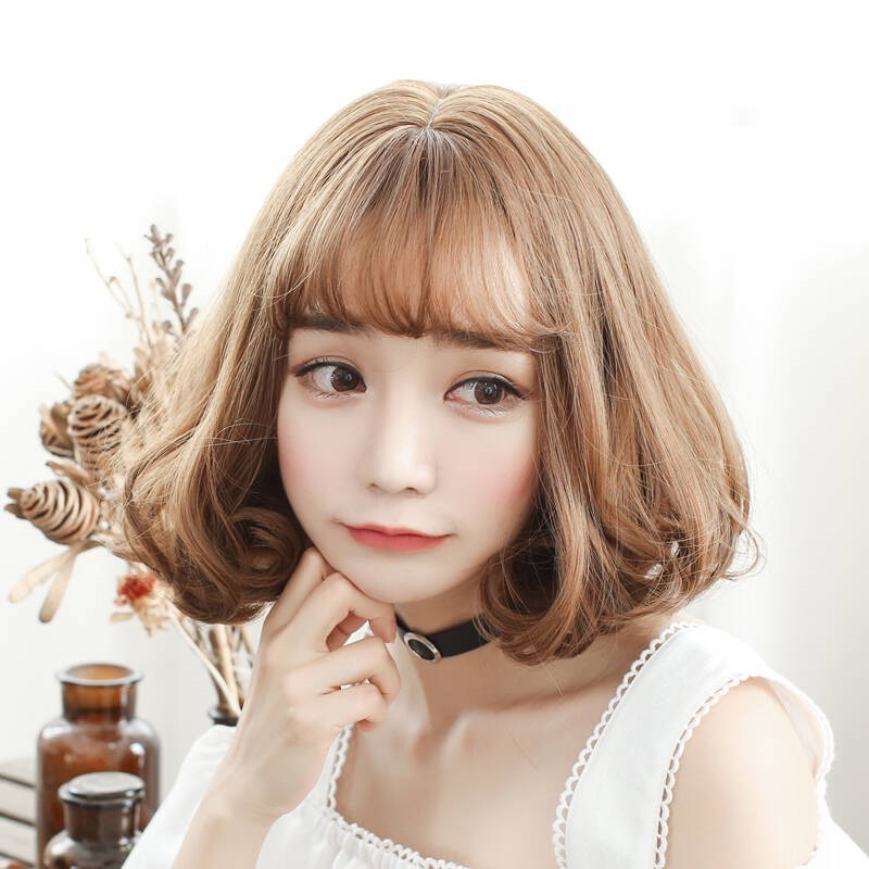 Qoo10 Wig Girl Short Hair Wave Head Pear Head Air Bangs Students