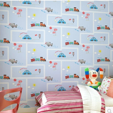 Non Woven Wallpaper Modern Minimalist Blue Striped Car Wallpaper Shop For Childrens Room Bedroom Wal