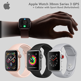 Apple Watch 38mm Series 3 GPS + Cellular with Sport Band (Refurbished)