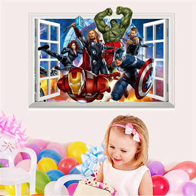 Heroes Marvel Avengers 3d Window View Wall Sticker Art Decal