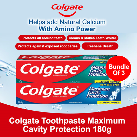 Colgate Toothpaste Maximum Cavity Protection (Fresh Cool Mint / Great Regular Flavour) 180gx3 tubes