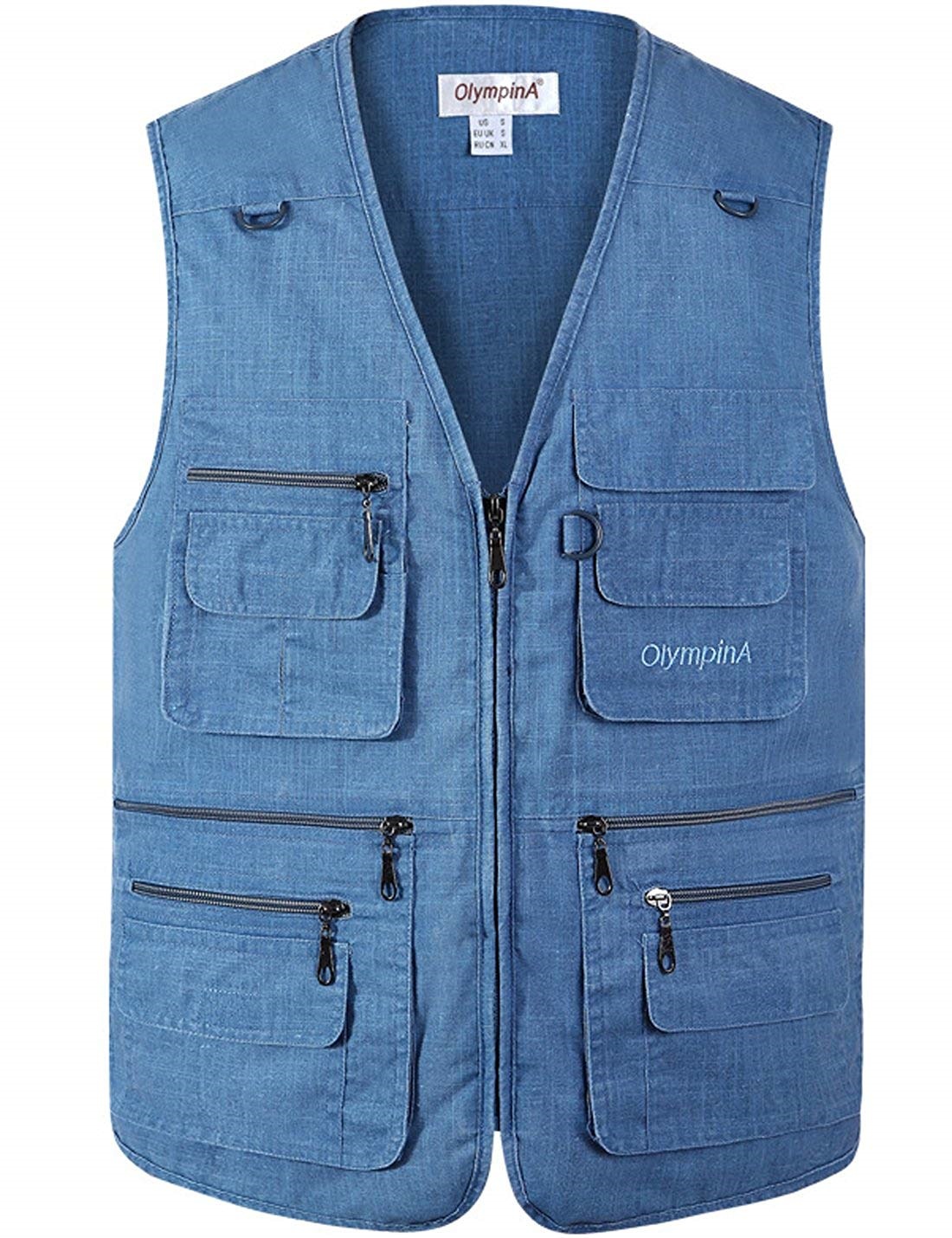 Flygo Men's Casual Cotton Outdoor Work Safari Travel Photo Vest with Multi Pockets 