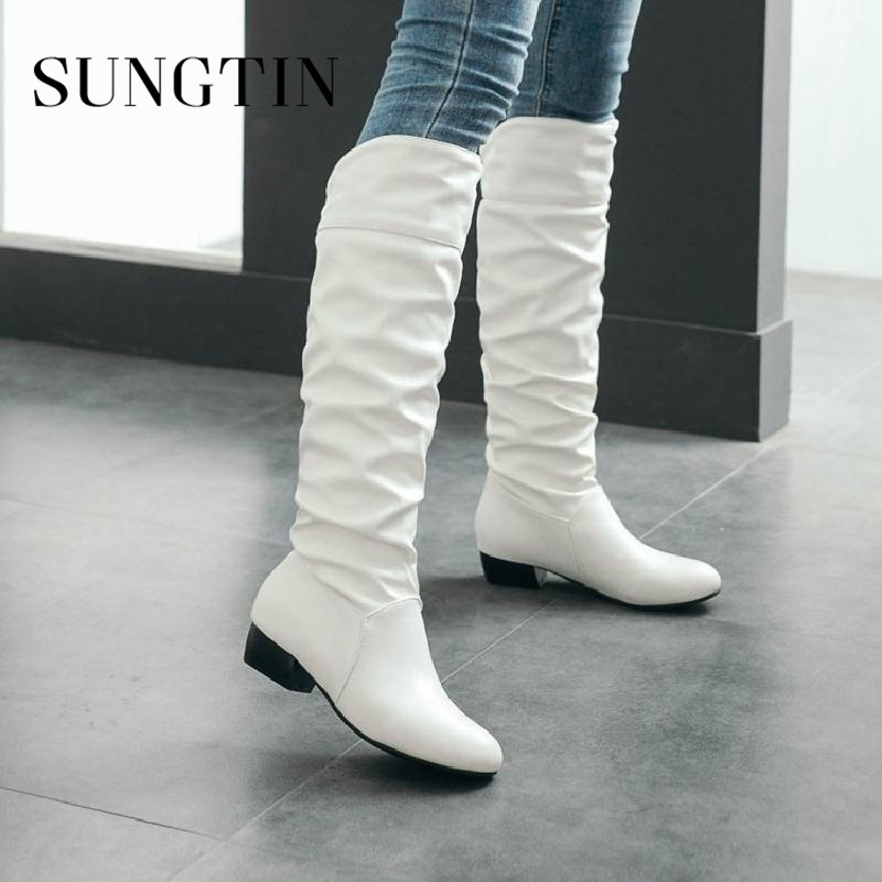 flat white boots knee high