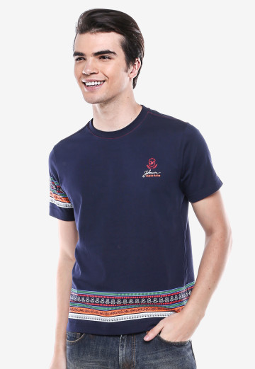 Qoo10 Slim Fit Kaos  Bergambar Biru Garis Batik 