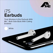 ASE I7S Bluetooth Truly Wireless In Ear Earbuds With Mic - Both Side Buds With Calling Enabled (White)