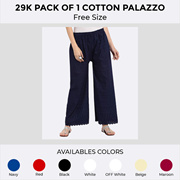 29K Pack of 1  Cotton Palazzo with multiple colour-Free size