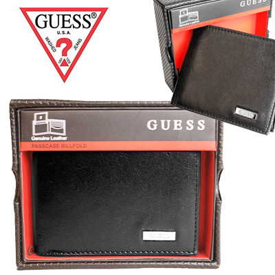 Guess Leather Passcase Wallet in Black for Men