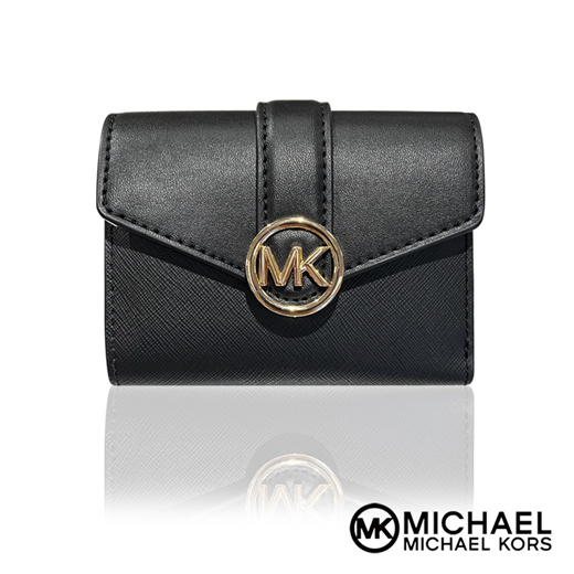 Michael Kors Medium Carmen Flap 35S2GNMF6L Bifold Wallet In Black