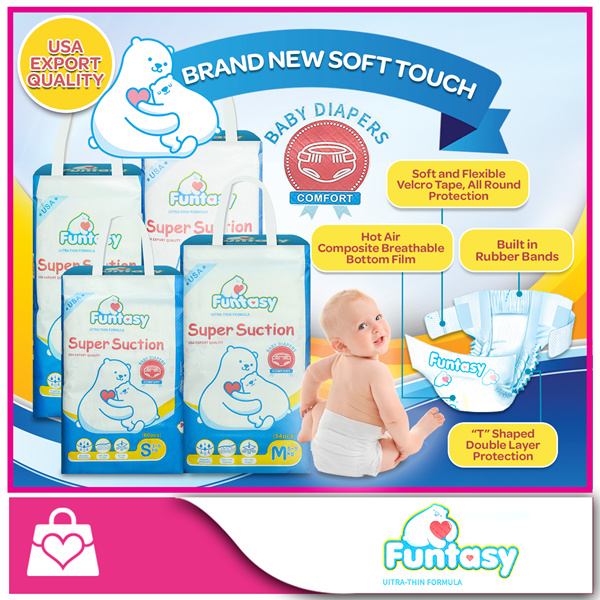 1+1 FREE Delivery!! [Funtasy] NEW Super Suction Baby Diapers S/M/L/XL Deals for only S$47.9 instead of S$47.9