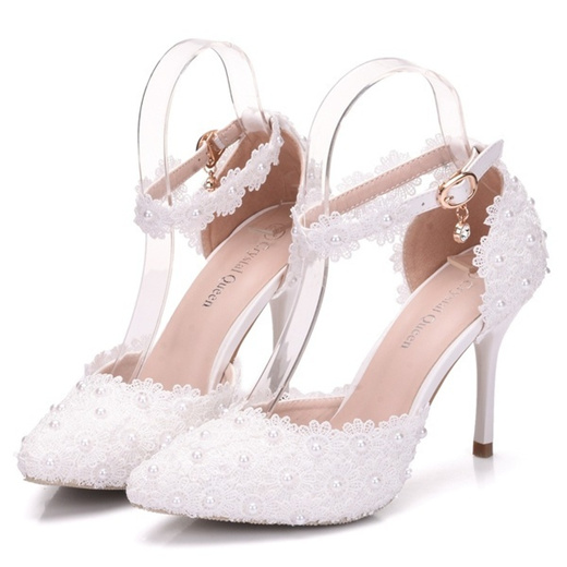 white lace high heels