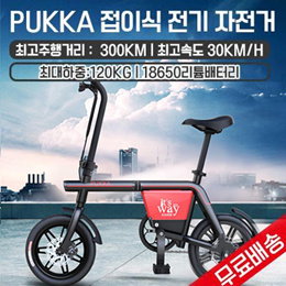 PUKKA 접이식 전기 자전거 /무료 배송 / 모터출력240W/ 최고속도 30KM/h / 전후륜 디스크브레이크/