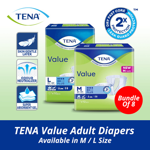 [Bundle of 8] Tena Adult Diaper Value M 12s /L 10s ***Total get 8X M12s/L10s