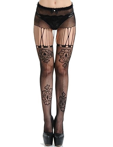 Vivilover Womens Fishnet Thigh-High Stockings Tights Suspender Pantyhose Stretchy Stockings Black