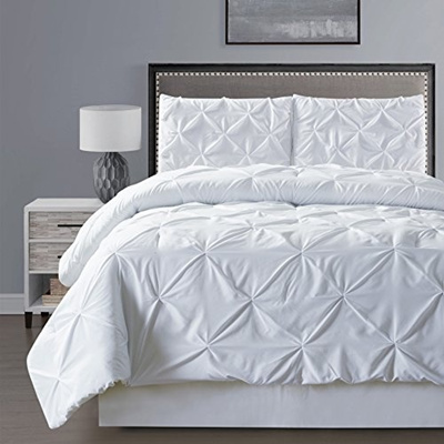 Qoo10 3 Piece Solid White Pinch Pleat Duvet Cover Set King
