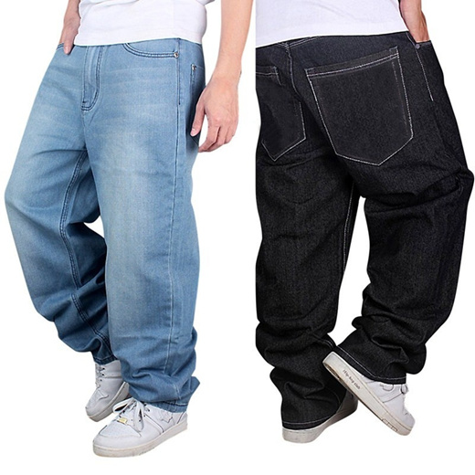 Qoo10 Pria S Jeans Fashion Lurus Plus Ukuran Celana Denim Longgar Celana Hip Pakaian
