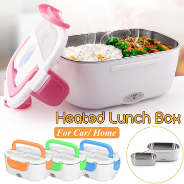 12V-24V 110V 220V Electric Heated Lunch Box Portable 2 in 1 Car& Home US  Plug/EU Plug Bento Boxes Stainless Steel Food Container