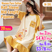 Pajamas    summer pajamas womens pure cotton half-sleeve mid-length home service