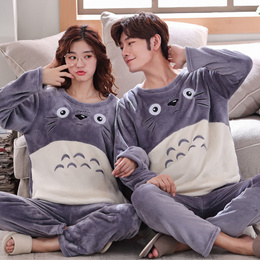 Autumn Winter Thicken Coral Fleece Lovers Couple Pajamas Sets