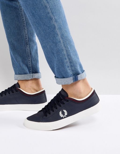 fred perry kendrick tipped cuff leather trainers in white