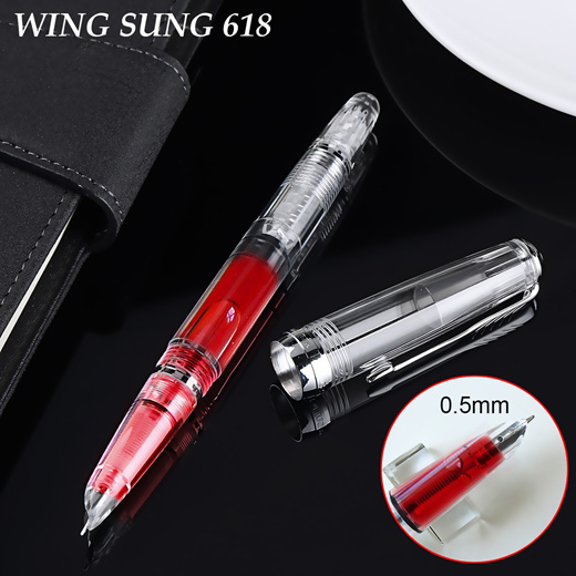 Wing Sung 618 Transparent  Piston Fountain Pen Fine Nib silver clip