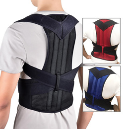 Straight Back Posture Corrector Shoulder Lumbar Brace Spine Support Belt  Adjustable Corset Correction Body Improve With Plate-blue-short