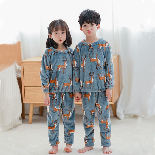 Qoo10 - Winter Cartoon Children Pajamas Flannel Sleepwear Girls ...