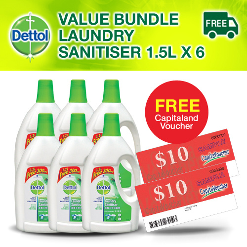 [Bundle of 6] 6 x Dettol Disinfectant Laundry Sanitiser 1.5L! 1st 100qty FREE 2 x $10 Capitaland Voucher! FREE SHIPPING! Deals for only S$83.7 instead of S$83.7