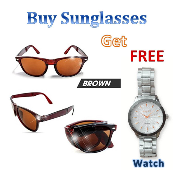 Buy Feligio Foldable Sunglasses Get FREE Watch - Kacamata Berhadiah Jam Tangan