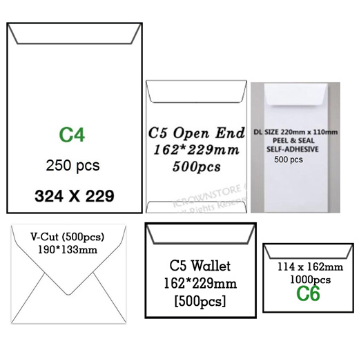 Qoo10 - Wholesale 500pcs / 250pcs Paper Envelopes ★ C4 | C5 | DL | Post ...