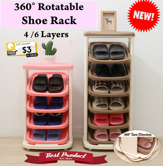 Qoo10 Sale 360 Shoe Rack Space Saving 4 6 Tiers Rotatable Storage Durable H Furniture Deco