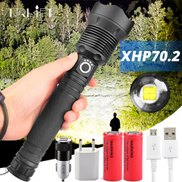 Most Powerful LED Flashlight XLamp XHP70.2 USB Zoomable 3 modes Torch XHP70 XHP50 18650 26650 Rechar