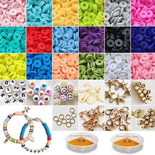4500pcs Flat Polymer Clay Beads With 120 Letter Beads For