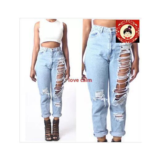 Qoo10 Women High Waist Destroyed Boyfriend Bf Jeans Ripped Denim Hole Pants Women S Clothing