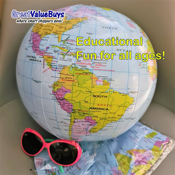 40Cm Inflatable World Globe Map Ball Earth Geography Blow Atlas Educational  Toy 