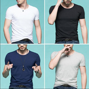 4 pieces of short-sleeved T-shirts for men and women, solid color bottoming shirts, trendy mens short-sleeved body-hugging white clothes, round neck short-sleeved shirts