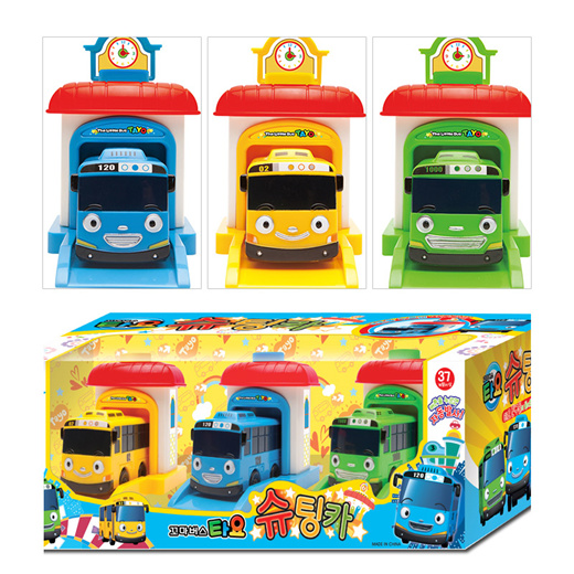 The Little Bus Tayo Rogi Rani Shooting Cars&Garage Toy Set 3pcs Shooting Button