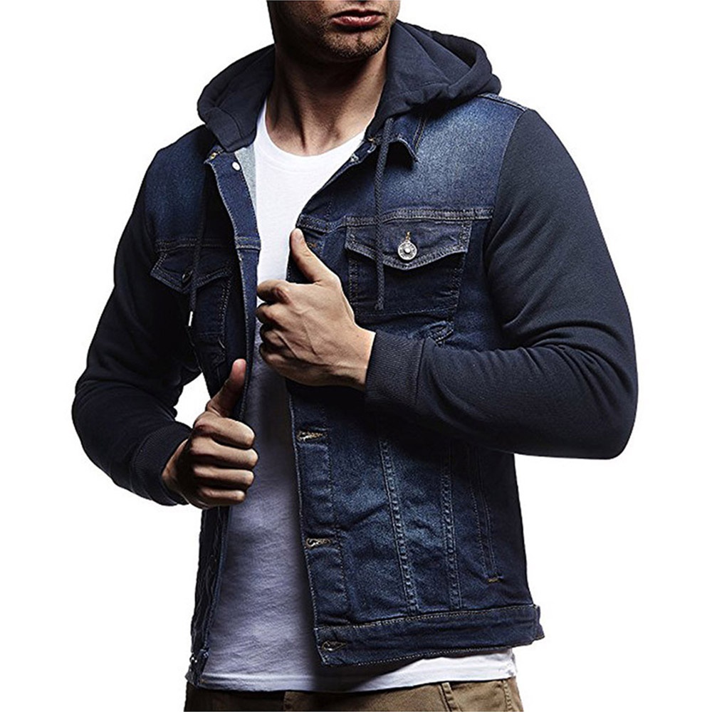 mens jean jacket with sweatshirt sleeves