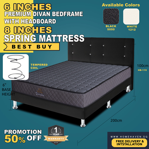 8 Inches Spring Mattress With Bed Frame, Queen Bed Frame Box Spring Mattress