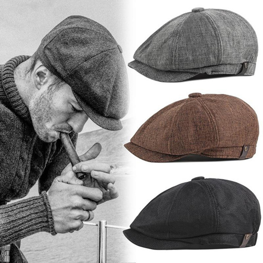 [18,690원](▼50%)Vintage Men Beret Newsboy Hats Classic Mafia Caps Cotton  Flat Brim Adjustable Men Spring Cap