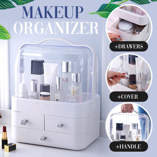 Qoo10 Dustproof Makeup Organizer With Handle Cover Cosmetic