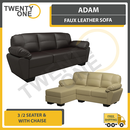 Quube Adam Faux Leather Sofa 3 Seater, Synthetic Leather Sofa