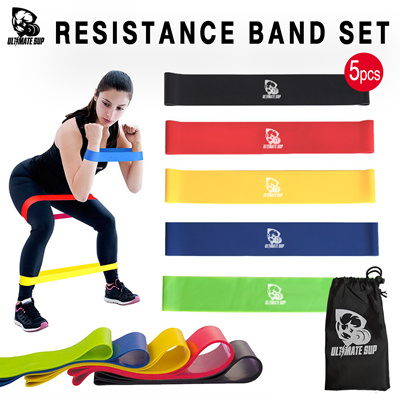 T3 Fitness 5pc Set Of Durable Natural Latex Resistance Exercise Loop Bands 5 