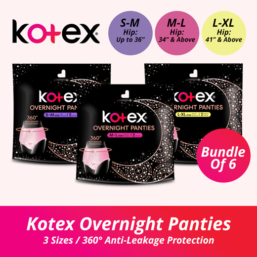 [[Bundle of 6]] Kotex Overnight Panties ***3 Size ***Total get 6X 2pcs